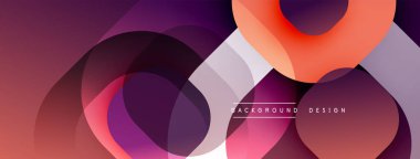 Soyut geometrik desen. Üst üste binen daireler değişim etkisi yaratır. Mor, turuncu renkler kompozisyona hakim. Modern tasarım ögesi.