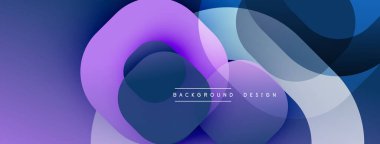 Soyut kompozisyon, üst üste binen daireler, gradyanlar. Mor, mavi renkler tasarıma hakim, modern estetik yaratıyor..