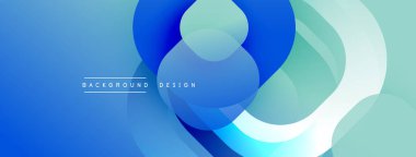 Soyut sıvı şekilleri üst üste binerek dinamik mavi, yeşil bir eğim yaratır. Modern tasarım hareket, derinlik, dinginlik öneriyor.