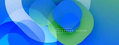 Soyut kompozisyon. Üst üste binen daireler, mavi, yeşil renkler dinamik görsel efekt yaratır. Modern tasarım ögesi.