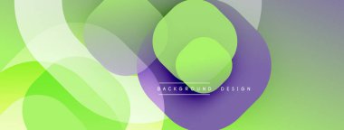 Soyut arkaplan özellikleri üst üste biniyor. Yeşil, mor, beyaz renkler modern tasarım yaratır. Yumuşak eğimler görsel derinlik sunar.
