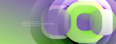 Soyut çemberler çakışıyor, canlı gradyanlar yaratıyor. Mor, yeşil renkler modern estetik sunarak tasarıma hükmediyor.