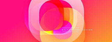Soyut, enerjik daireler çakışıyor ve dinamik bir değişim etkisi yaratıyor. Pembe, turuncu, sarı renkler kompozisyona hakim. Modern tasarım ögesi.
