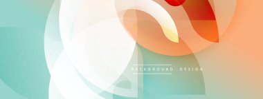 Soyut arkaplan özellikleri katmanlı çemberler, gradyanlar. Renkler arasında turuncu, deniz mavisi, beyaz var. Dijital projeler için modern tasarım ögesi.
