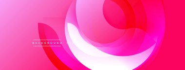 Soyut pembe arka plan. Üst üste binen daireler dinamik görsel efekt yaratır. Modern tasarım, gradyanlar, pürüzsüz geçişler mevcut.