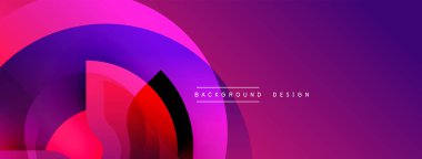Soyut eğimler, üst üste binen daireler canlı modern zemin oluşturur. Mor, pembe, kırmızı renkler kompozisyona hakim. Minimalist tasarım.
