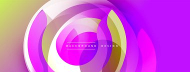 Soyut katmanlar dinamik dairesel desen oluşturur. Canlı mor, sarı renkler pürüzsüz bir şekilde harmanlanır. Modern tasarım ögesi.