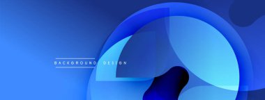 Soyut mavi şekiller çakışıyor. Gradyan derinlik yaratır, modern his. Özgeçmiş ve sunumlar için uygun minimalist tasarım.