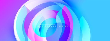 Soyut canlı katmanlar dinamik dairesel bileşim yaratır. Mavi, pembe, mor renkler kusursuz bir şekilde harmanlanarak modern tasarımı oluşturur..