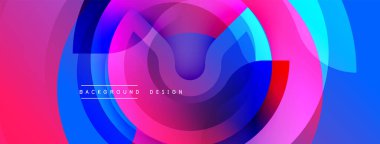 Soyut, canlı çemberler örtüşüyor ve dinamik, renkli bir arkaplan oluşturuyor. Modern tasarım pürüzsüz eğimlere ve kalın renklere sahiptir..