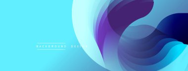 Soyut sıvı şekiller, canlı maviler, morlar modern arka plan yaratır. Yumuşak eğimler hareketi, derinliği gösterir. Minimalist tasarım.