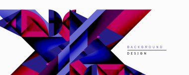 Soyut çokgen tasarımı. Dinamik kompozisyonda canlı morumsu, mor, lacivert renkler var. Geometrik şekiller modern, çarpıcı görsel etki yaratır. Minimalist stil.