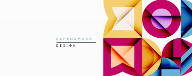 Soyut geometrik bileşim. Canlı renkler dinamik şekiller yaratır, üst üste binen katmanlar derinliği gösterir. Arkaplan ve sunumlar için modern tasarım ögesi.