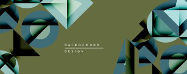 Soyut geometrik desen. Üst üste binen şekiller modern tasarım yaratır. Teal, zeytin renkleri kompozisyona hakim. Minimalist estetik, uygun arkaplan ögesi.