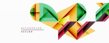 Soyut geometrik tasarım üst üste binen renkli şekiller içerir. Sarı, yeşil, kestane rengi dinamik kompozisyon yaratır. Arkaplan ve sunumlar için modern biçim uygun.