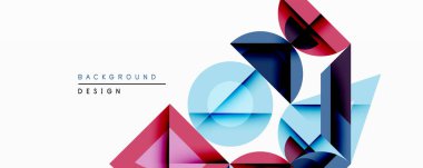 Soyut geometrik bileşim. Üst üste binen şekiller dinamik görsel efekt yaratır. Mavi, kırmızı, cyan renkleri tasarımda baskın. Minimalist tarz, modern estetik. Temiz çizgiler, keskin kenarlar..