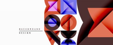 Soyut geometrik bileşim. Üst üste binen şekiller dinamik görsel efekt yaratır. Renkler kırmızı, mavi, pembe, siyah, beyaz. Arka planlar için modern tasarım ögesi.