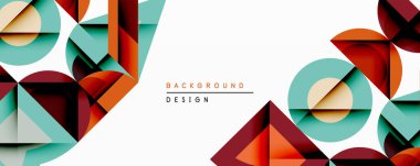 Soyut geometrik şekiller örtüşür, dinamik bileşim yaratır. Sıcak renklendirici, beyaz zemine karşı kırmızı kontrastlı deniz mavisi. Arka planlar için modern tasarım ögesi.