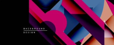 Soyut geometrik tasarım. Canlı renkler harmanlanır, dinamik katmanlar yaratır. Çapraz çizgiler kesişiyor, modern görsel dokuyu oluşturuyor. Koyu arkaplan parlak şekilleri vurgular.