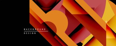 Soyut geometrik tasarım, üst üste binen turuncu, kırmızı katmanlar. Dinamik bileşim modern görsel etki yaratır. Koyu arkaplan canlı şekilleri vurgular.