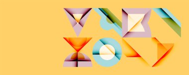 Soyut geometrik şekiller çakışıyor ve renkli görsel kompozisyon oluşturuyor. Yumuşak eğimler derinliği ve dokuyu arttırır.