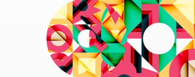 Soyut geometrik bileşim. Parlak renkler kesişiyor, dinamik görsel doku oluşturuyor. Şekiller örtüşüyor, karmaşık desenler oluşturuyor. Modern tasarım ögesi.