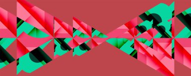 Soyut geometrik desen. Pembe, turkuaz, siyah şekiller tekrarlayan simetrik dizaynlar yaratır. Modern dijital resimleme.