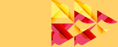 Soyut geometrik şekiller, canlı renkler, sarı arkaplan. Modern tasarım, dinamik kompozisyon, görsel doku.