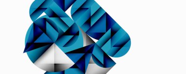 Soyut geometrik tasarım. Mavi gölgeler karmaşık şekiller oluşturur, düğüme ya da stilize kuşa benzer. Minimalist, modern estetik.