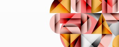 Soyut geometrik bileşim. Şekiller örtüşüyor, dinamik görsel ilgi yaratıyor. Sıcak tonlar, serin grilerle tezat oluşturur. Minimalist tasarım.