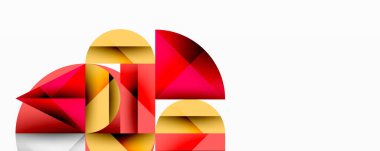 Soyut geometrik bileşim. Üst üste binen yarım daireler dinamik görsel efekt yaratır. Kırmızı, altın renkleri tasarımda baskın. Minimalist stil.