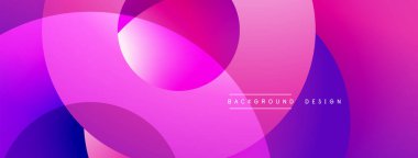 Soyut, enerjik çemberler çakışıyor. Pembe, mor renkler modern arka plan yaratır. Yumuşak gradyanlar dinamik görsel efekt sunar.