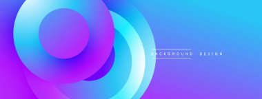 Soyut, enerjik çemberler çakışıyor. Gradyan renkler mordan maviye kayar. Arkaplan ve sunumlar için modern tasarım ögesi.