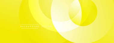 Sarı soyut arkaplan. Üst üste binen daireler yumuşak eğimler ve modern tasarım yaratır. Minimalist estetik, temiz çizgiler, canlı renkler..
