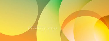 Soyut arkaplan özellikleri üst üste binen daireler, gradyanlar. Sarılar, portakallar, yeşiller pürüzsüz geçişler yaratıyor, modern tasarım.