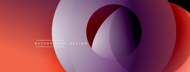 Soyut çakışan çemberler gradyan arkaplan oluşturur. Kırmızı, mor renkler kompozisyona hakim. Minimalist tasarım modern, dinamik hissettiriyor..
