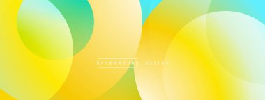 Soyut, enerjik çemberler çakışıyor. Sarı, yeşil, mavi renkler pürüzsüz renkler yaratır. Arka planlar için modern tasarım ögesi.