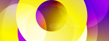 Soyut renkli katmanlar dinamik görsel efekt yaratır. Gradyan çemberler üst üste binerek modern arkaplan tasarımı oluşturuyor. Parlak renkler kompozisyona hakim.