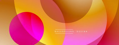 Soyut renkli çemberler çakışıyor. Sıcak tonlar kompozisyona hakim, modern görsel efekt yaratıyor. Gradyan gölgeleri pürüzsüz geçişler sunar.