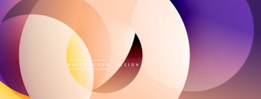 Soyut çemberler örtüşüyor, farklı renkler yaratıyor. Sıcak tonlar serin mor tonlar ile harmanlanır. Modern tasarım ögesi.