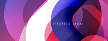 Soyut çemberler çakışıyor, canlı gradyanlar yaratıyor. Mor, kırmızı, mavi renkler tasarımda baskın. Modern estetik, pürüzsüz geçişler.