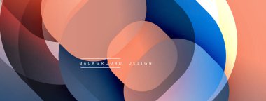 Soyut tasarım özellikleri üst üste binen daireler, gradyanlar. Sıcak, serin renkler harmanlanarak dinamik görsel efekt yaratır. Modern estetik.