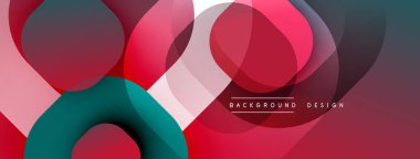 Soyut kompozisyon. Üst üste binen daireler dinamik görsel efekt yaratır. Kırmızı, deniz mavisi, gri renkler tasarımda baskın. Modern estetik.
