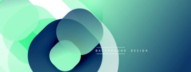 Soyut arkaplan özellikleri üst üste binen yuvarlak şekiller. Renkler arasında deniz mavisi, nane, deniz mavisi, beyaz. Minimalist tasarım modern estetiği öneriyor.