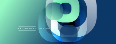 Soyut geometrik tasarım. Üst üste binen şekiller dinamik görsel efekt yaratır. Gradyan renkler düzgün bir şekilde harmanlanarak modern estetik sunuyor.