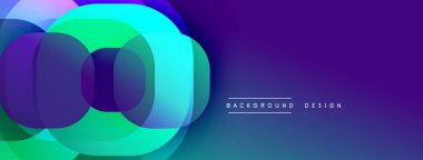 Soyut çakışan daireler, canlı renkler, mor arkaplan. Modern tasarım ögesi, pürüzsüz eğimler, dinamik bileşim.
