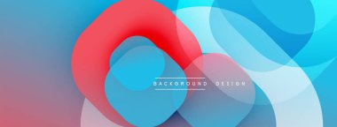 Soyut sıvı şekiller, canlı renklerin karışımı. Kırmızı, mavi gradyanlar modern tasarım yaratır. Düz eğriler, üst üste binen katmanlar görsel ilgi sunar.