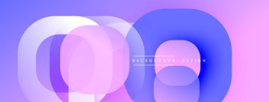 Soyut çemberler çakışıyor, canlı gradyanlar yaratıyor. Mor, mavi, pembe renkler kusursuz bir şekilde harmanlanır. Modern tasarım ögesi.