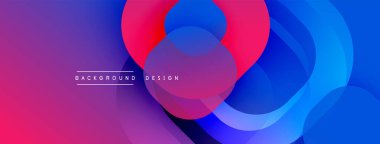 Soyut sıvı şekiller, canlı renklerin karışımı. Pembe, mor, mavi renkler modern tasarım yaratır. Yumuşak kıvrımlar hareketi, derinliği gösterir.