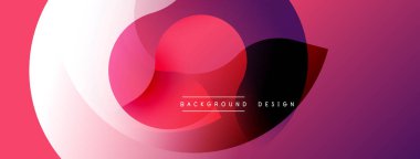 Soyut gradyan şekiller çakışıyor, dinamik görsel etki yaratıyor. Pembe, mor renkler kompozisyona hakim. Modern tasarım ögesi.